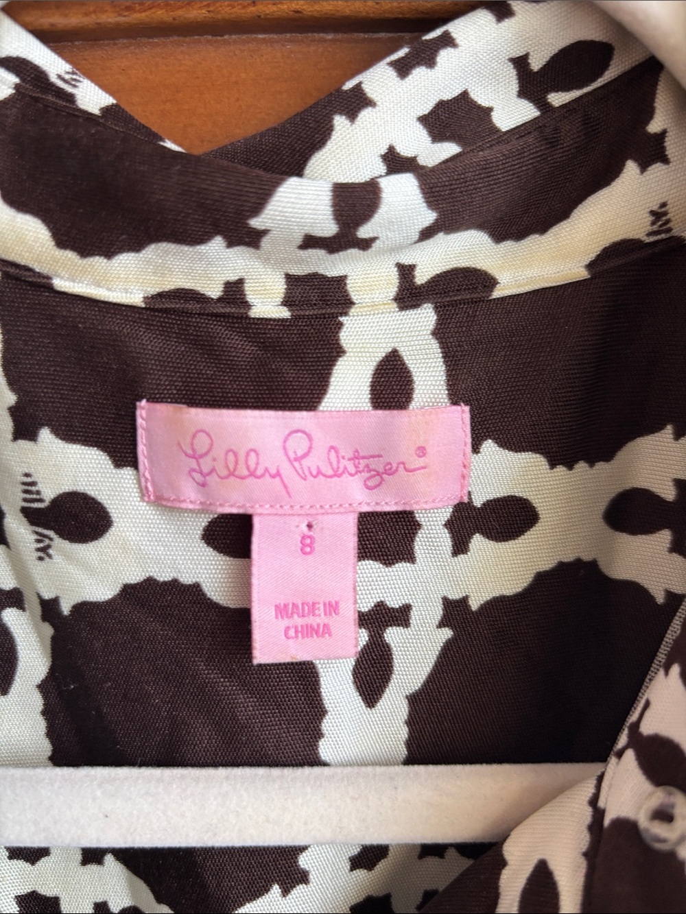 Lilly Pulitzer Brown and Cream Geometric Jersey Knit Shirt Dress - Picture 2 of 6